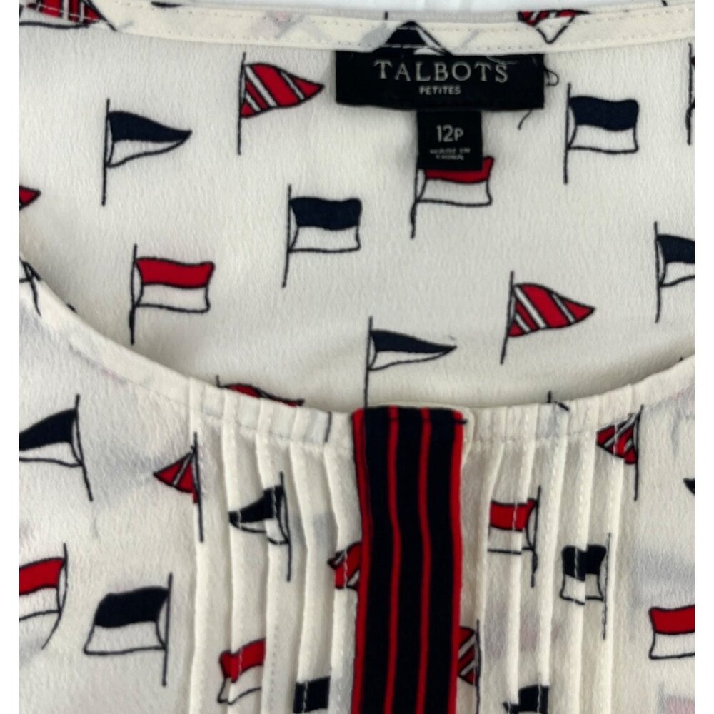 Talbots Womans Nautical Flag Print Blouse Size 12… - image 2